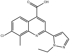 7-chloro-2-(1-ethyl-1H-pyrazol-5-yl)-8-methylquinoline-4-carboxylic acid Struktur