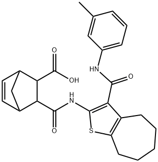 3-((3-(m-tolylcarbamoyl)-5,6,7,8-tetrahydro-4H-cyclohepta[b]thiophen-2-yl)carbamoyl)bicyclo[2.2.1]hept-5-ene-2-carboxylic acid Struktur