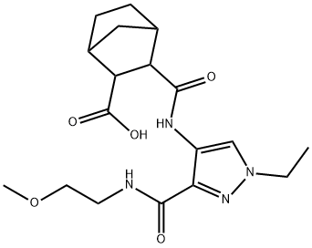 3-((1-ethyl-3-((2-methoxyethyl)carbamoyl)-1H-pyrazol-4-yl)carbamoyl)bicyclo[2.2.1]heptane-2-carboxylic acid Struktur