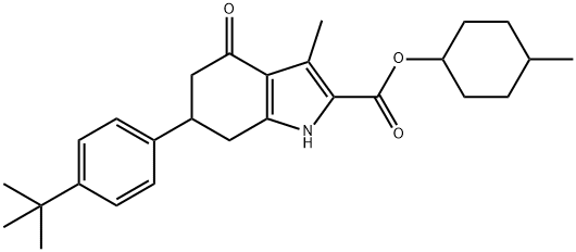 4-methylcyclohexyl 6-(4-(tert-butyl)phenyl)-3-methyl-4-oxo-4,5,6,7-tetrahydro-1H-indole-2-carboxylate Struktur