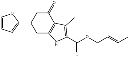 (E)-but-2-en-1-yl 6-(furan-2-yl)-3-methyl-4-oxo-4,5,6,7-tetrahydro-1H-indole-2-carboxylate Structure