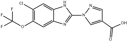 1-(6-chloro-5-trifluoromethoxy-1H-benzoimidazol-2-yl)-1H-pyrazole-4-carboxylic acid Struktur