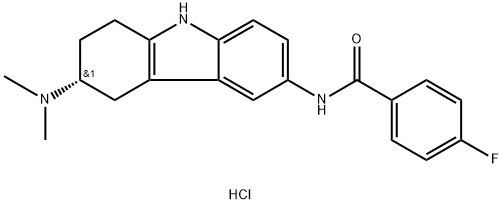 N-[(3R)-3-(Dimethylamino)-2,3,4,9-tetrahydro-1H-carbazol-6-yl]-4-fluoro-benzamide hydrochloride Struktur