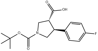 (+/-)-trans-1-Boc-4-(4-fluoro-phenyl)-pyrrolidine-3-carboxylic acid Struktur