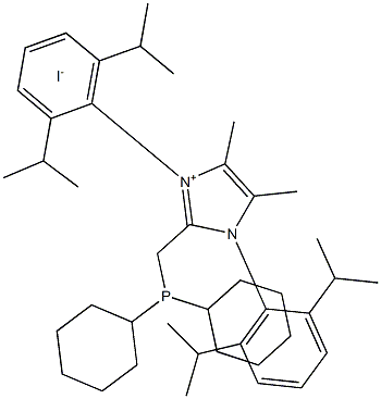 1,3-Bis[2,6-bis(1-methylethyl)phenyl]-2-[(dicyclohexylphosphino)methyl]-4,5-dimethyl-1H-imidazolium iodide Struktur