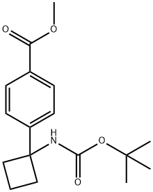 Benzoic acid, 4-[1-[[(1,1-dimethylethoxy)carbonyl]amino]cyclobutyl]-, methyl ester Struktur