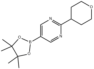 2-(tetrahydro-2H-pyran-4-yl)-5-(4,4,5,5-tetramethyl-1,3,2-dioxaborolan-2-yl)pyrimidine Struktur