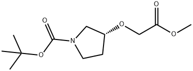 (R)-3-Methoxycarbonylmethoxy-pyrrolidine-1-carboxylic acid tert-butyl ester Struktur