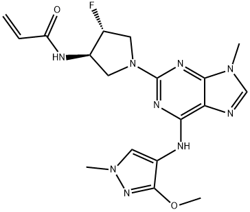 N-((3R,4R)-4-fluoro-1-(6-((3-methoxy-1-methyl-1H-pyrazol-4-yl)amino)-9-methyl-9H-purin-2-yl)pyrrolidin-3-yl)acrylamide Struktur