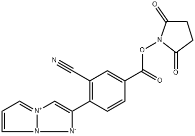 2-[2-Cyano-4-[(N-succinimidyloxy)carbonyl]phenyl]-1,3a,6a-triazapentalene Struktur