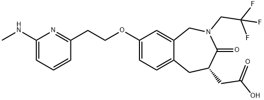 (S)-2-(8-(2-(6-(methylamino)pyridin-2-yl)ethoxy)-3-oxo-2-(2,2,2-trifluoroethyl)-2,3,4,5-tetrahydro-1H-benzo[c]azepin-4-yl)acetic acid Struktur