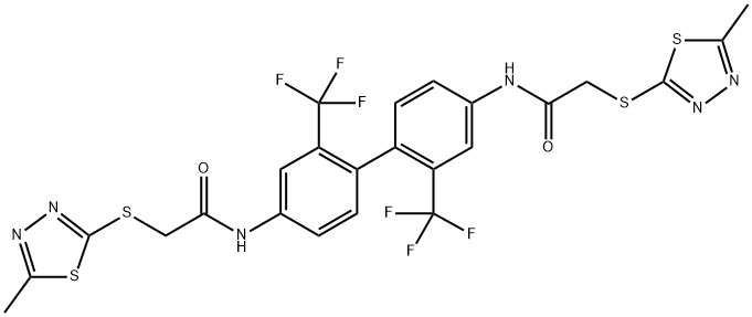 N,N'-[2,2'-bis(trifluoromethyl)biphenyl-4,4'-diyl]bis{2-[(5-methyl-1,3,4-thiadiazol-2-yl)sulfanyl]acetamide} Struktur