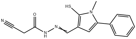 (E)-2-cyano-N'-((2-mercapto-1-methyl-5-phenyl-1H-pyrrol-3-yl)methylene)acetohydrazide Struktur