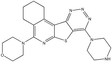 4-(8-(piperazin-1-yl)-1,2,3,4-tetrahydro-[1,2,3]triazino[4',5':4,5]thieno[2,3-c]isoquinolin-5-yl)morpholine Struktur