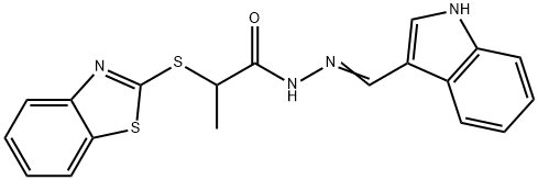 (E)-N'-((1H-indol-3-yl)methylene)-2-(benzo[d]thiazol-2-ylthio)propanehydrazide Struktur