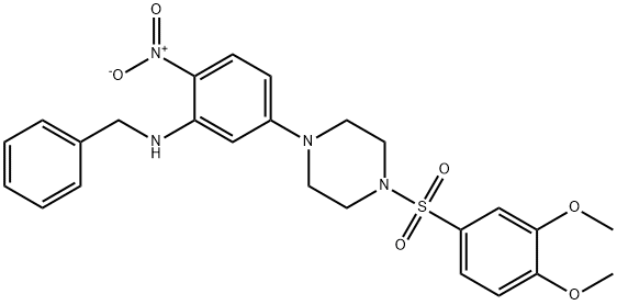 N-benzyl-5-{4-[(3,4-dimethoxyphenyl)sulfonyl]piperazin-1-yl}-2-nitroaniline Struktur