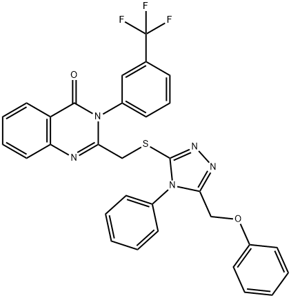 2-({[5-(phenoxymethyl)-4-phenyl-4H-1,2,4-triazol-3-yl]sulfanyl}methyl)-3-[3-(trifluoromethyl)phenyl]quinazolin-4(3H)-one Struktur