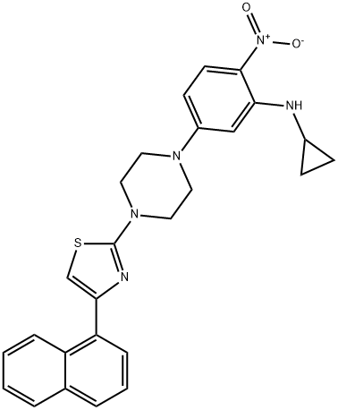 N-cyclopropyl-5-{4-[4-(naphthalen-1-yl)-1,3-thiazol-2-yl]piperazin-1-yl}-2-nitroaniline Struktur