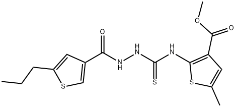 methyl 5-methyl-2-(2-(5-propylthiophene-3-carbonyl)hydrazinecarbothioamido)thiophene-3-carboxylate Struktur