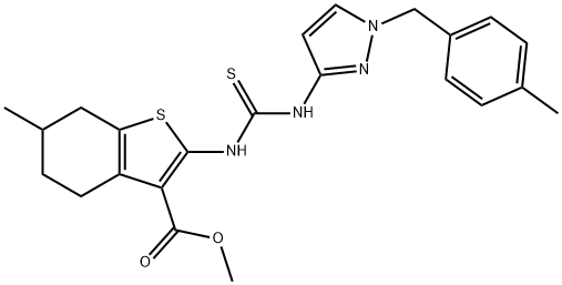 methyl 6-methyl-2-(3-(1-(4-methylbenzyl)-1H-pyrazol-3(2H)-ylidene)thioureido)-4,5,6,7-tetrahydrobenzo[b]thiophene-3-carboxylate Struktur