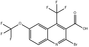 2-Bromo-6-(trifluoromethoxy)-4-(trifluoromethyl)quinoline-3-carboxylic acid Struktur