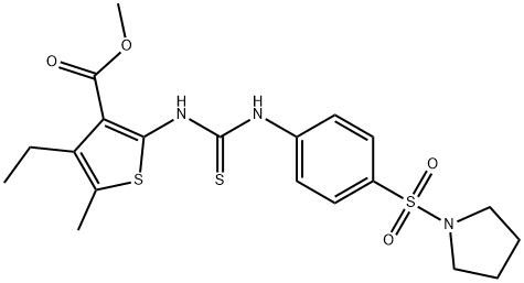 methyl 4-ethyl-5-methyl-2-(3-(4-(pyrrolidin-1-ylsulfonyl)phenyl)thioureido)thiophene-3-carboxylate Struktur