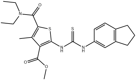 methyl 5-(diethylcarbamoyl)-2-(3-(2,3-dihydro-1H-inden-5-yl)thioureido)-4-methylthiophene-3-carboxylate Struktur