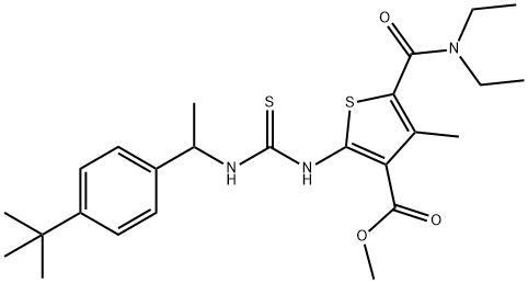 methyl 2-(3-(1-(4-(tert-butyl)phenyl)ethyl)thioureido)-5-(diethylcarbamoyl)-4-methylthiophene-3-carboxylate Struktur