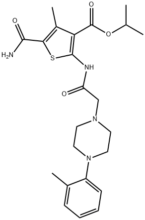 isopropyl 5-carbamoyl-4-methyl-2-(2-(4-(o-tolyl)piperazin-1-yl)acetamido)thiophene-3-carboxylate Struktur