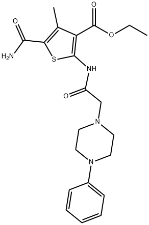 ethyl 5-carbamoyl-4-methyl-2-(2-(4-phenylpiperazin-1-yl)acetamido)thiophene-3-carboxylate Struktur