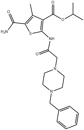 isopropyl 2-(2-(4-benzylpiperazin-1-yl)acetamido)-5-carbamoyl-4-methylthiophene-3-carboxylate Struktur