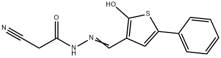 (E)-2-cyano-N'-((2-hydroxy-5-phenylthiophen-3-yl)methylene)acetohydrazide Struktur