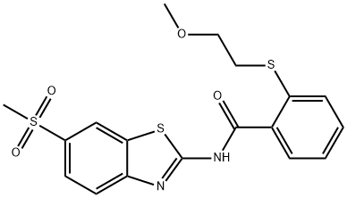 2-[(2-methoxyethyl)sulfanyl]-N-[6-(methylsulfonyl)-1,3-benzothiazol-2-yl]benzamide Struktur