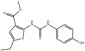 methyl 5-ethyl-2-(3-(4-hydroxyphenyl)thioureido)thiophene-3-carboxylate Struktur