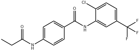 N-[2-chloro-5-(trifluoromethyl)phenyl]-4-(propanoylamino)benzamide Struktur