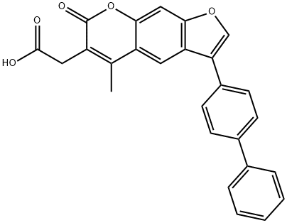 2-(3-([1,1'-biphenyl]-4-yl)-5-methyl-7-oxo-7H-furo[3,2-g]chromen-6-yl)acetic acid Struktur