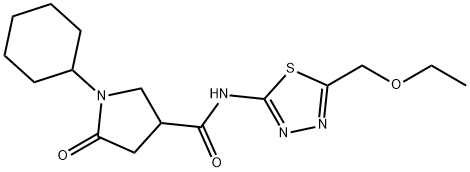 1-cyclohexyl-N-[5-(ethoxymethyl)-1,3,4-thiadiazol-2-yl]-5-oxopyrrolidine-3-carboxamide Struktur