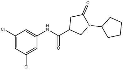 1-cyclopentyl-N-(3,5-dichlorophenyl)-5-oxopyrrolidine-3-carboxamide Struktur