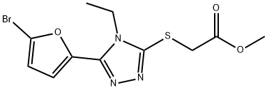 methyl 2-((5-(5-bromofuran-2-yl)-4-ethyl-4H-1,2,4-triazol-3-yl)thio)acetate Struktur