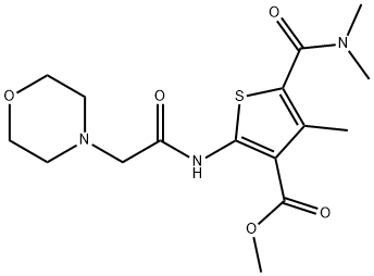 methyl 5-(dimethylcarbamoyl)-4-methyl-2-(2-morpholinoacetamido)thiophene-3-carboxylate Struktur