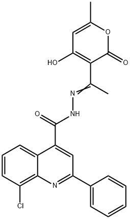 (E)-8-chloro-N'-(1-(4-hydroxy-6-methyl-2-oxo-2H-pyran-3-yl)ethylidene)-2-phenylquinoline-4-carbohydrazide Struktur