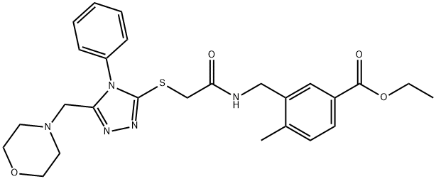 ethyl 4-methyl-3-((2-((5-(morpholinomethyl)-4-phenyl-4H-1,2,4-triazol-3-yl)thio)acetamido)methyl)benzoate Struktur