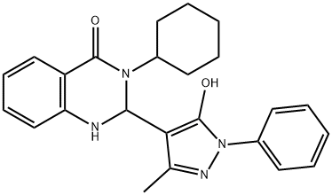 3-cyclohexyl-2-(5-hydroxy-3-methyl-1-phenyl-1H-pyrazol-4-yl)-2,3-dihydroquinazolin-4(1H)-one Struktur