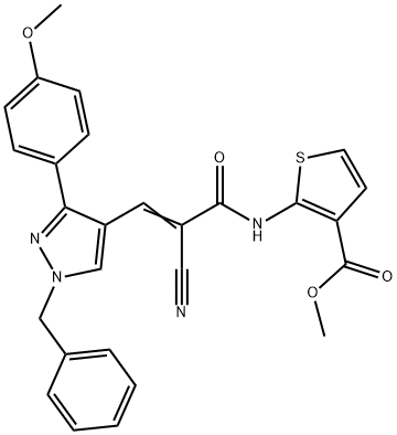 (E)-methyl 2-(3-(1-benzyl-3-(4-methoxyphenyl)-1H-pyrazol-4-yl)-2-cyanoacrylamido)thiophene-3-carboxylate Struktur