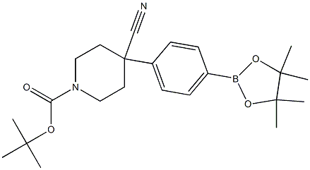 tert-butyl 4-cyano-4-(4-(4,4,5,5-tetramethyl-1,3,2-dioxaborolan-2-yl)phenyl)piperidine-1-carboxylate Struktur