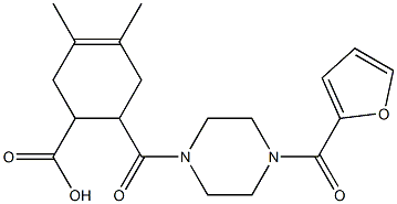 6-(4-(furan-2-carbonyl)piperazine-1-carbonyl)-3,4-dimethylcyclohex-3-enecarboxylic acid Struktur