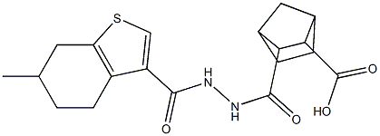 3-(2-(6-methyl-4,5,6,7-tetrahydrobenzo[b]thiophene-3-carbonyl)hydrazinecarbonyl)bicyclo[2.2.1]heptane-2-carboxylic acid Struktur