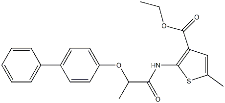 ethyl 2-(2-([1,1'-biphenyl]-4-yloxy)propanamido)-5-methylthiophene-3-carboxylate Struktur