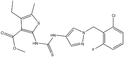 methyl 2-(3-(1-(2-chloro-6-fluorobenzyl)-1H-pyrazol-4-yl)thioureido)-4-ethyl-5-methylthiophene-3-carboxylate Struktur