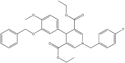 diethyl 4-(3-(benzyloxy)-4-methoxyphenyl)-1-(4-fluorobenzyl)-1,4-dihydropyridine-3,5-dicarboxylate Struktur